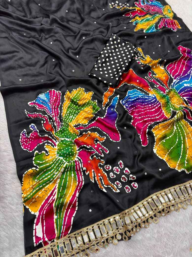 JAPAN SATTIN ORIGINAL MIRROR WORK SAREE 3