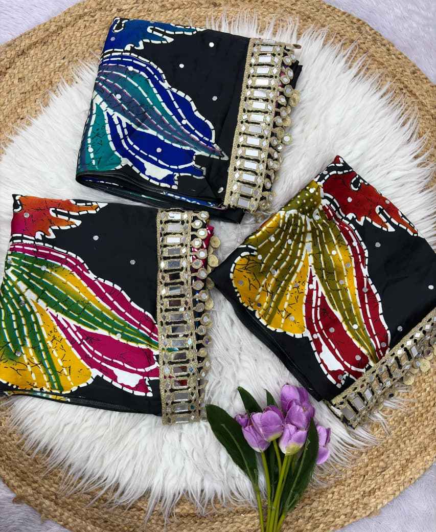 JAPAN SATTIN ORIGINAL MIRROR WORK SAREE 3