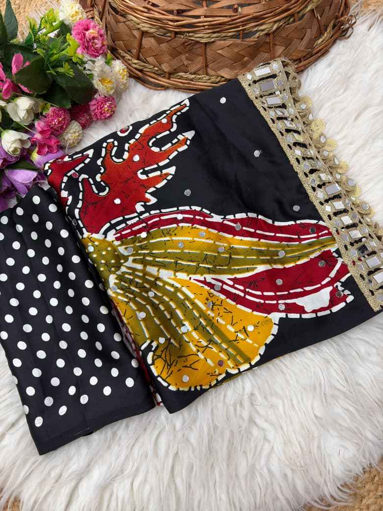 JAPAN SATTIN ORIGINAL MIRROR WORK SAREE 3