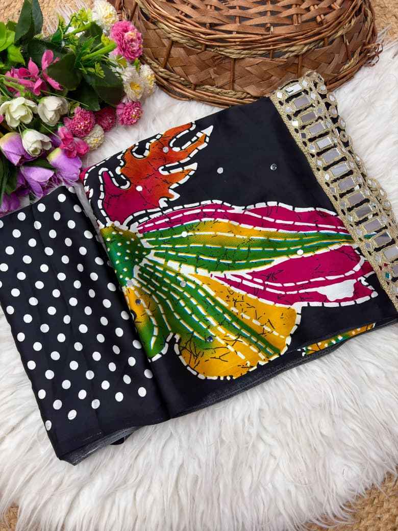 JAPAN SATTIN ORIGINAL MIRROR WORK SAREE 3