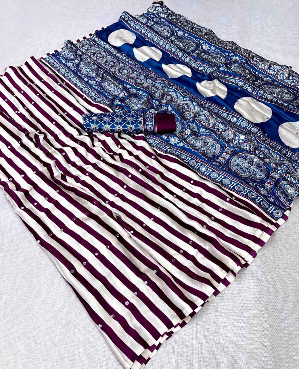 JAPAN SATTIN ORIGINAL MIRROR WORK SAREE 4
