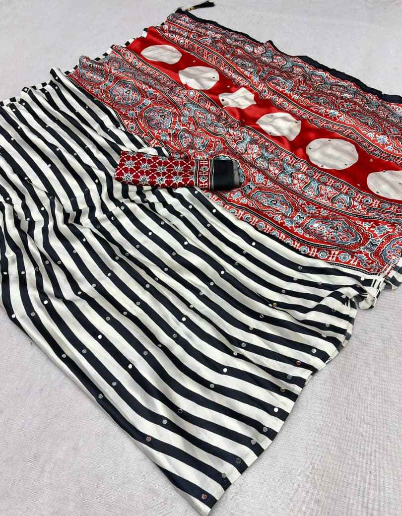 JAPAN SATTIN ORIGINAL MIRROR WORK SAREE 4