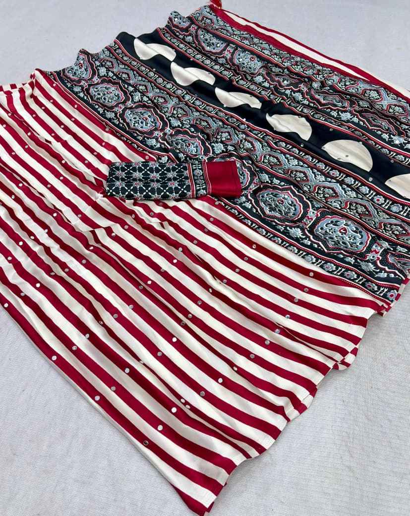 JAPAN SATTIN ORIGINAL MIRROR WORK SAREE 4