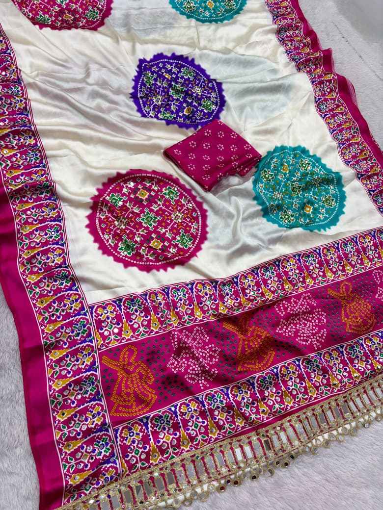 JAPAN SATTIN ORIGINAL MIRROR WORK SAREE 5