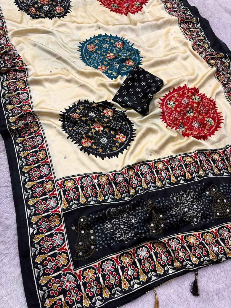JAPAN SATTIN ORIGINAL MIRROR WORK SAREE 6