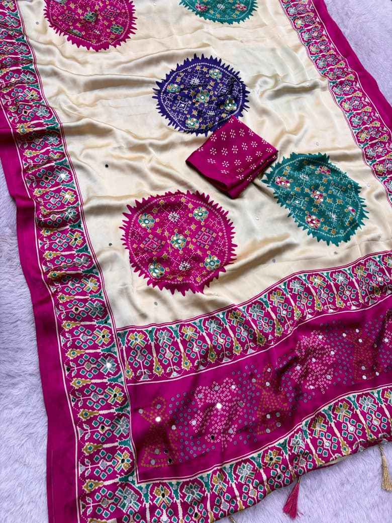 JAPAN SATTIN ORIGINAL MIRROR WORK SAREE 6