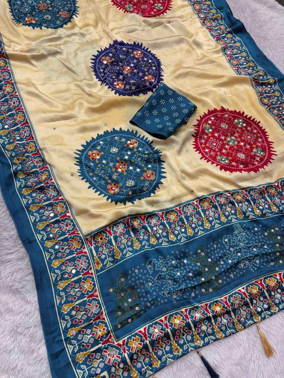 JAPAN SATTIN ORIGINAL MIRROR WORK SAREE 6
