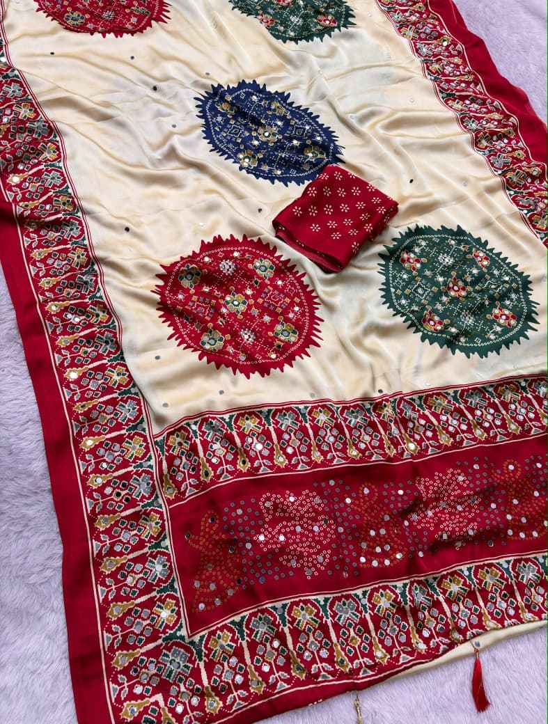 JAPAN SATTIN ORIGINAL MIRROR WORK SAREE 6