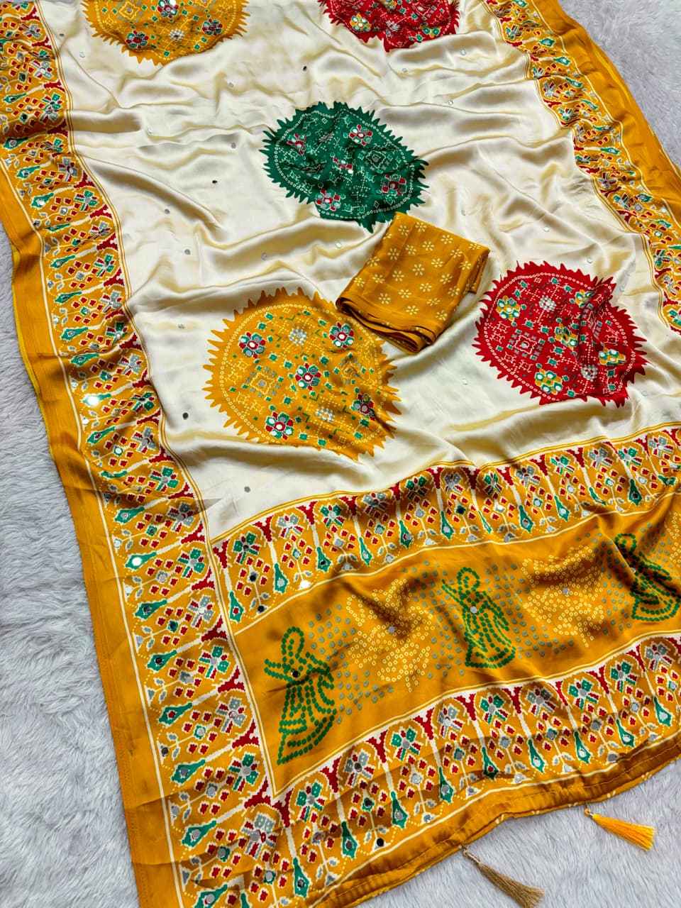 JAPAN SATTIN ORIGINAL MIRROR WORK SAREE 6