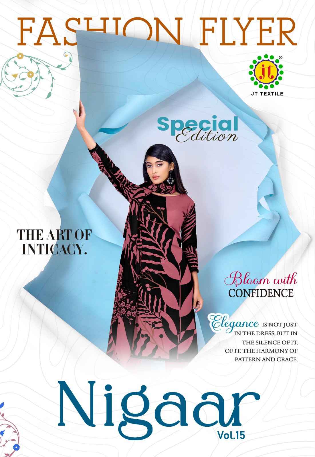 JT NIGAAR VOL-15 RAYON FABRIC WITH GOLD PRINT DRESS MATERIAL