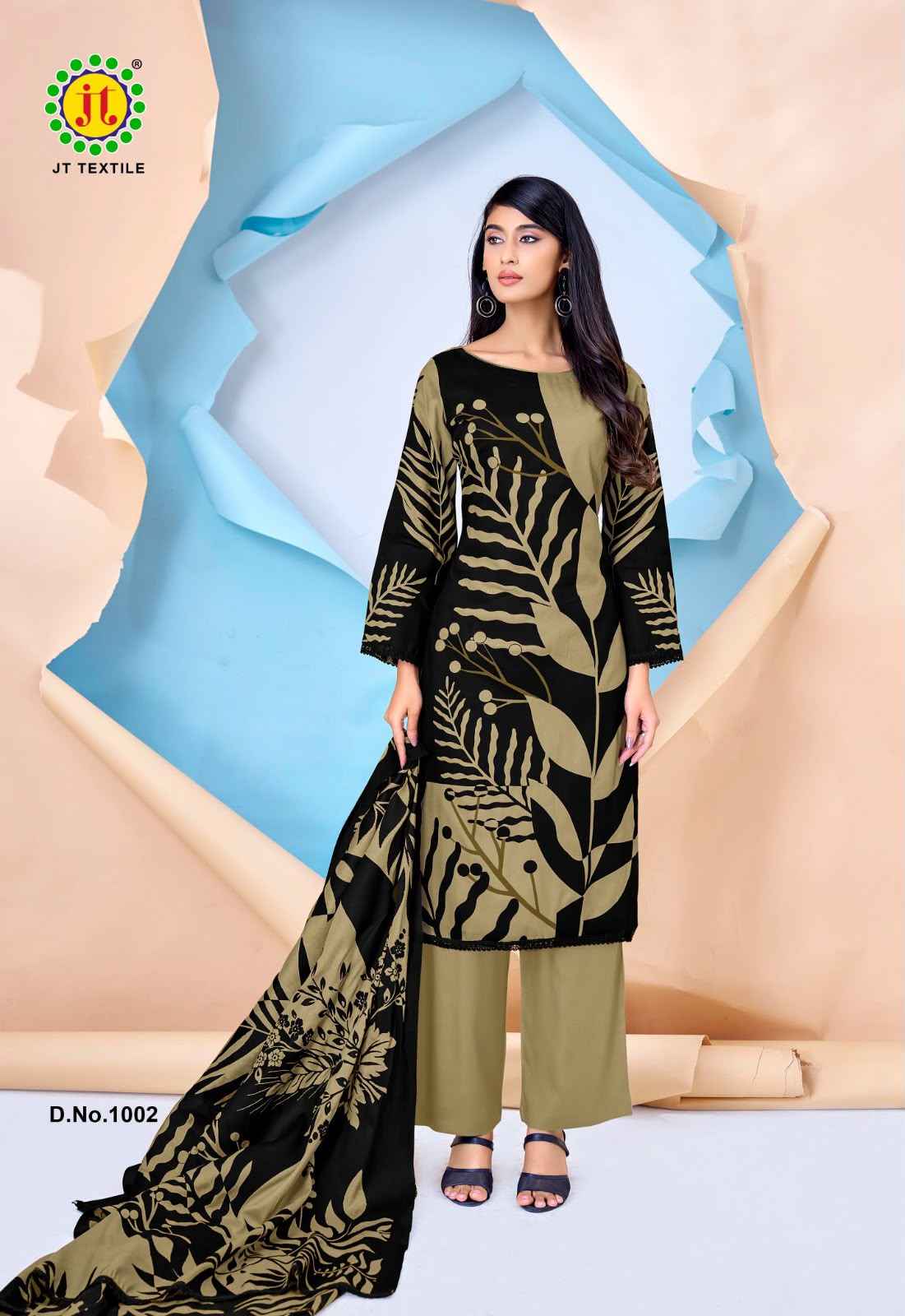 JT NIGAAR VOL-15 RAYON FABRIC WITH GOLD PRINT DRESS MATERIAL
