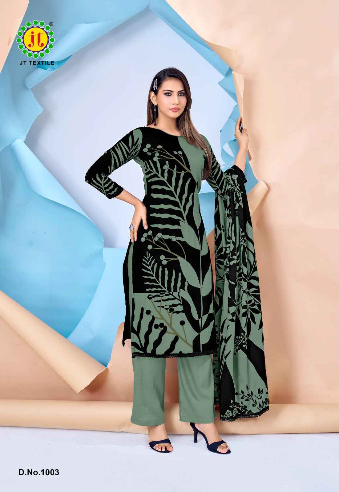 JT NIGAAR VOL-15 RAYON FABRIC WITH GOLD PRINT DRESS MATERIAL