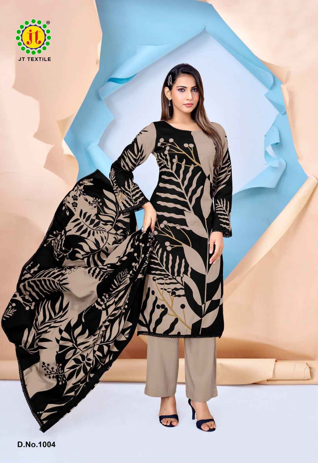 JT NIGAAR VOL-15 RAYON FABRIC WITH GOLD PRINT DRESS MATERIAL