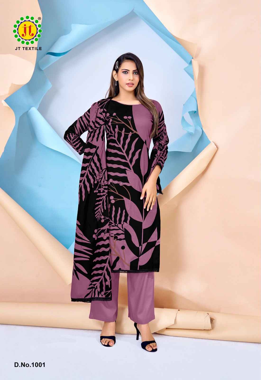 JT NIGAAR VOL-15 RAYON FABRIC WITH GOLD PRINT DRESS MATERIAL