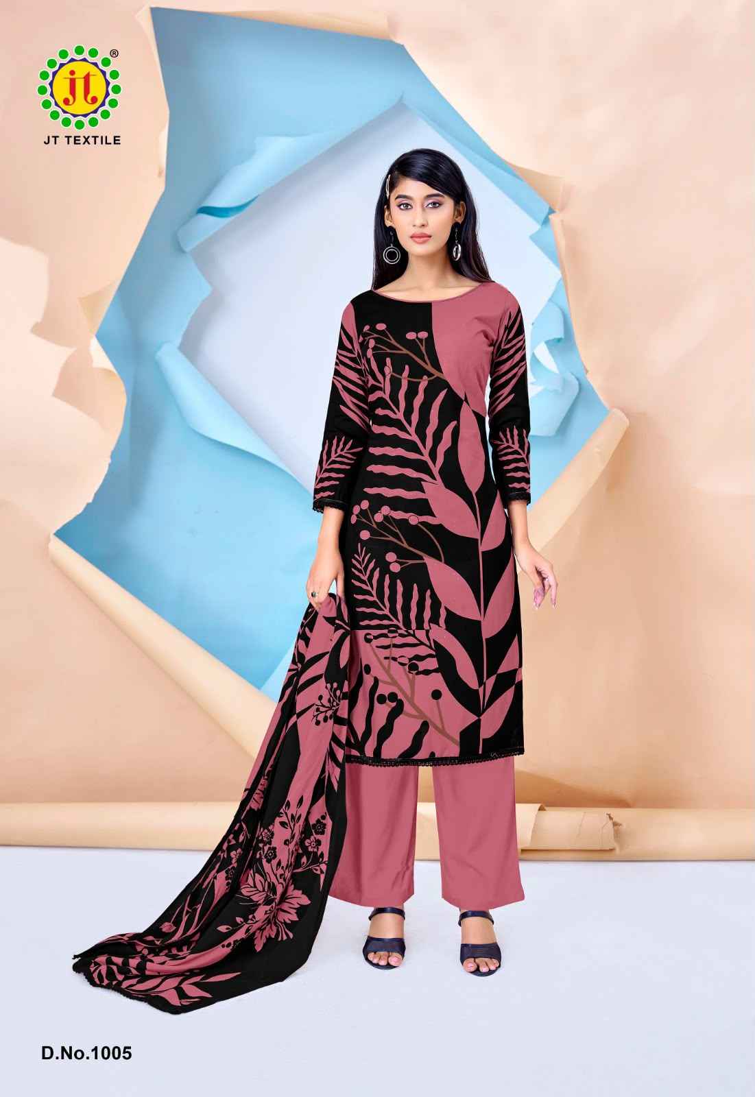 JT NIGAAR VOL-15 RAYON FABRIC WITH GOLD PRINT DRESS MATERIAL