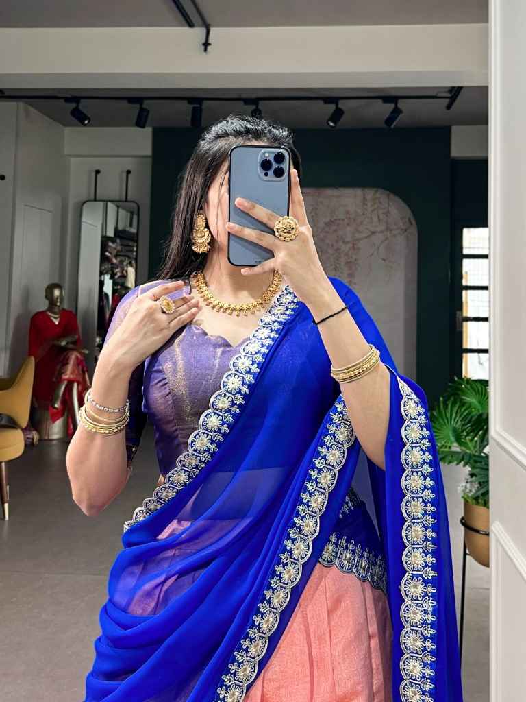 KANCHIPURAM ZARI WEAVING WORK LEHENGA CHOLI