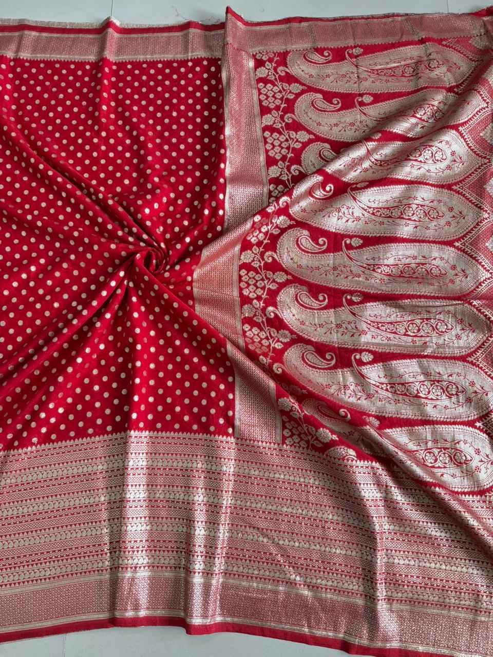 SOFT CREPE KHADI SILK KALGA BORDER ZARI WEAVING SAREE 