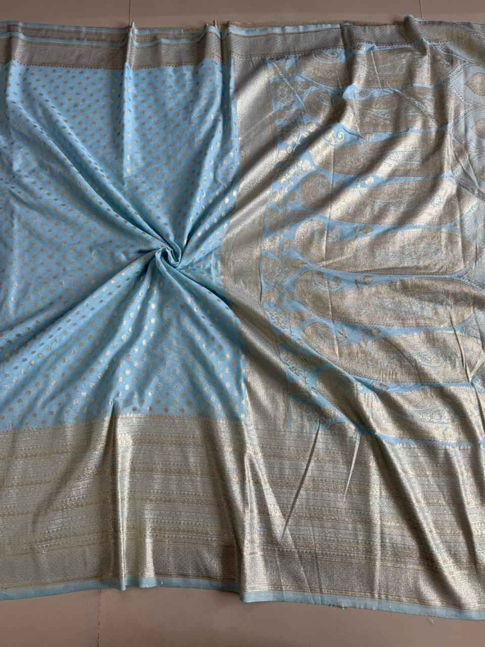SOFT CREPE KHADI SILK KALGA BORDER ZARI WEAVING SAREE 