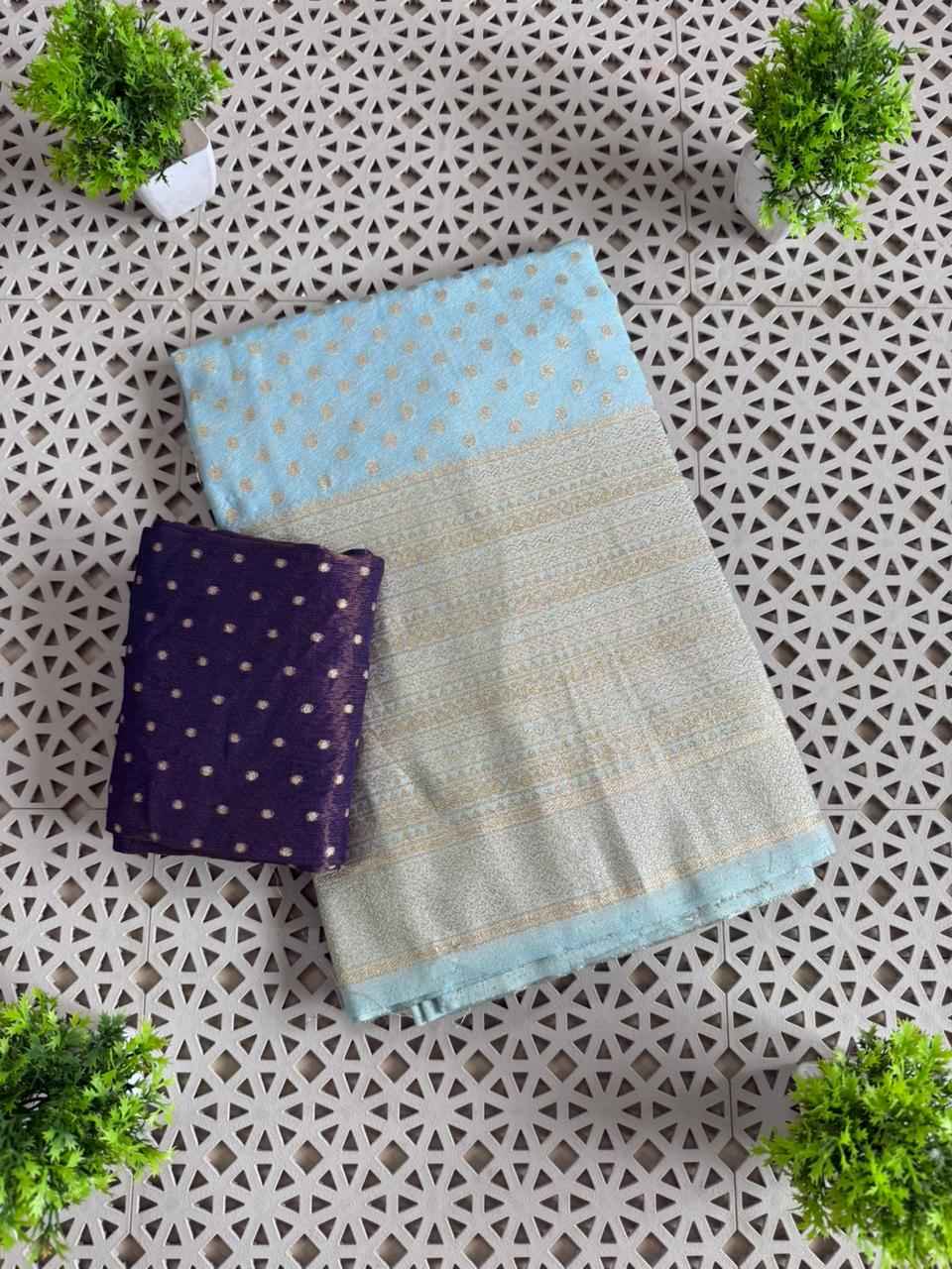 SOFT CREPE KHADI SILK KALGA BORDER ZARI WEAVING SAREE 