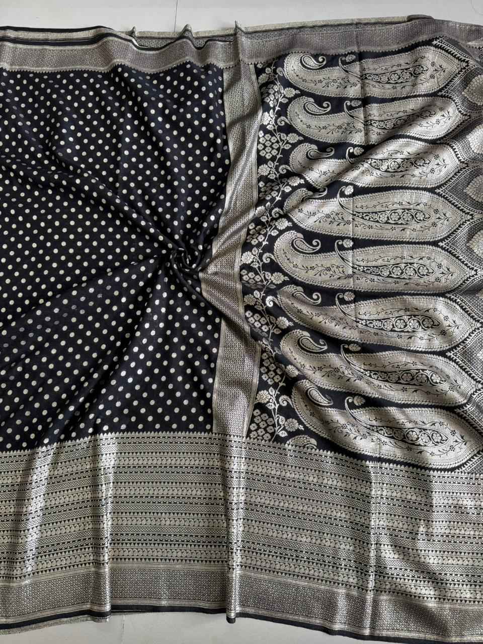 SOFT CREPE KHADI SILK KALGA BORDER ZARI WEAVING SAREE 