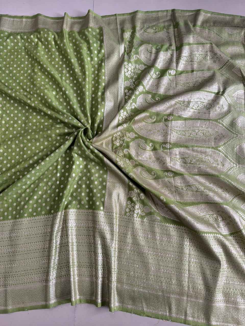 SOFT CREPE KHADI SILK KALGA BORDER ZARI WEAVING SAREE 