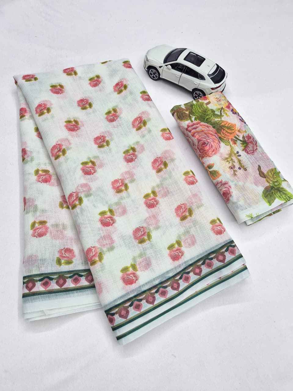 PLAIN LINEN DIGITAL PRINTED SAREE CODE MG674