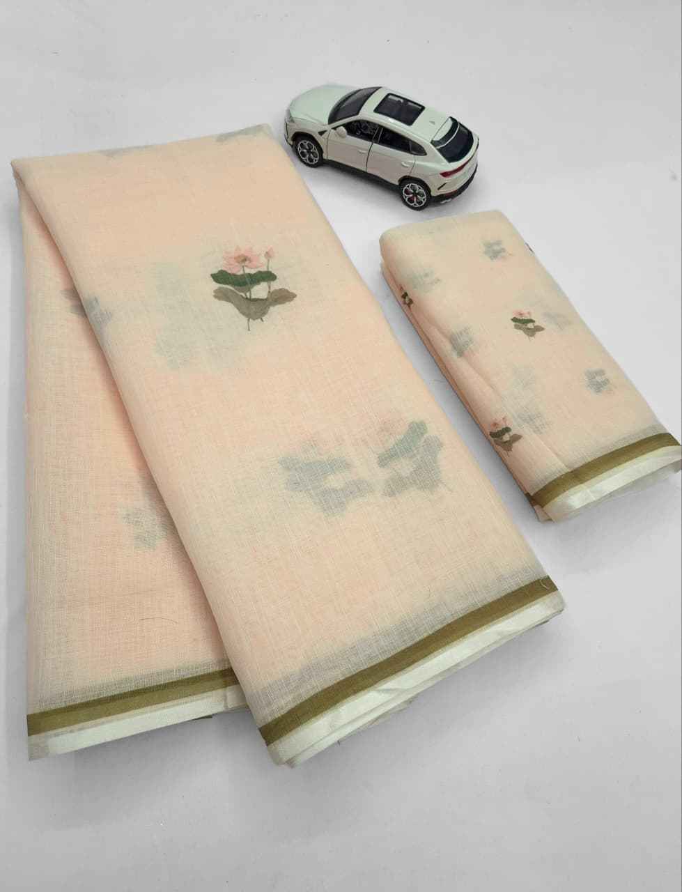 PLAIN LINEN DIGITAL PRINTED SAREE CODE MG674