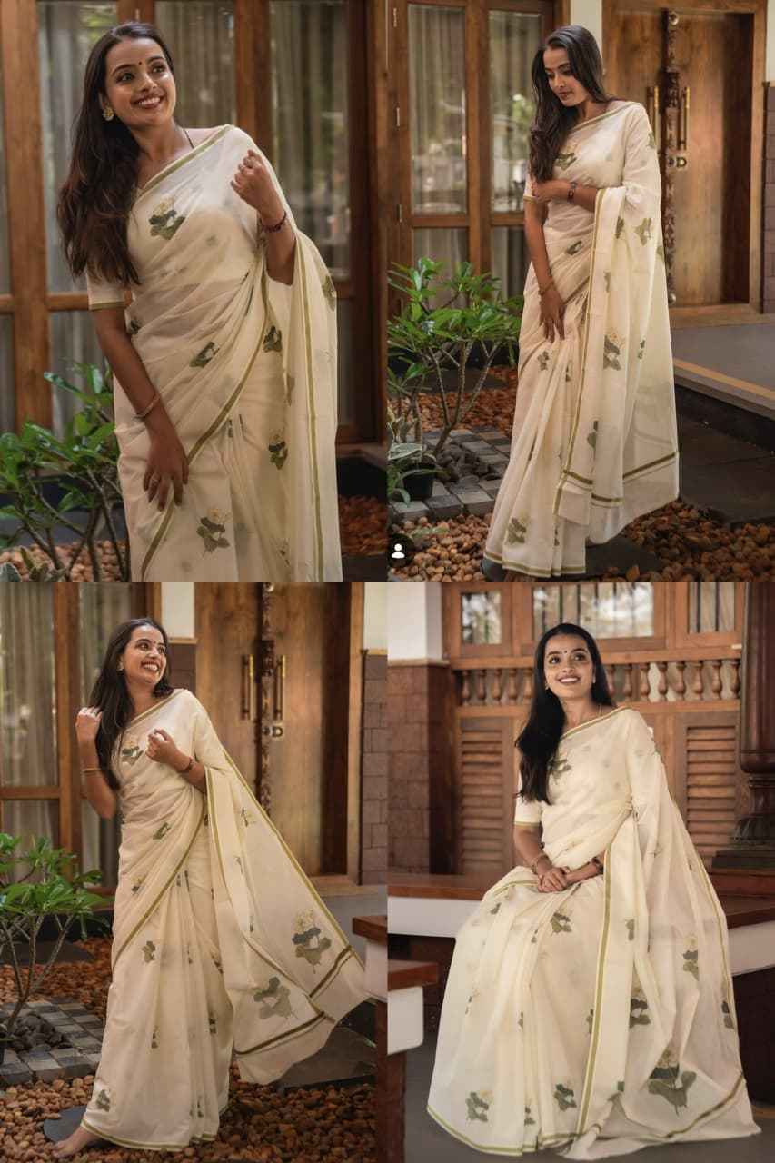 PLAIN LINEN DIGITAL PRINTED SAREE CODE MG674