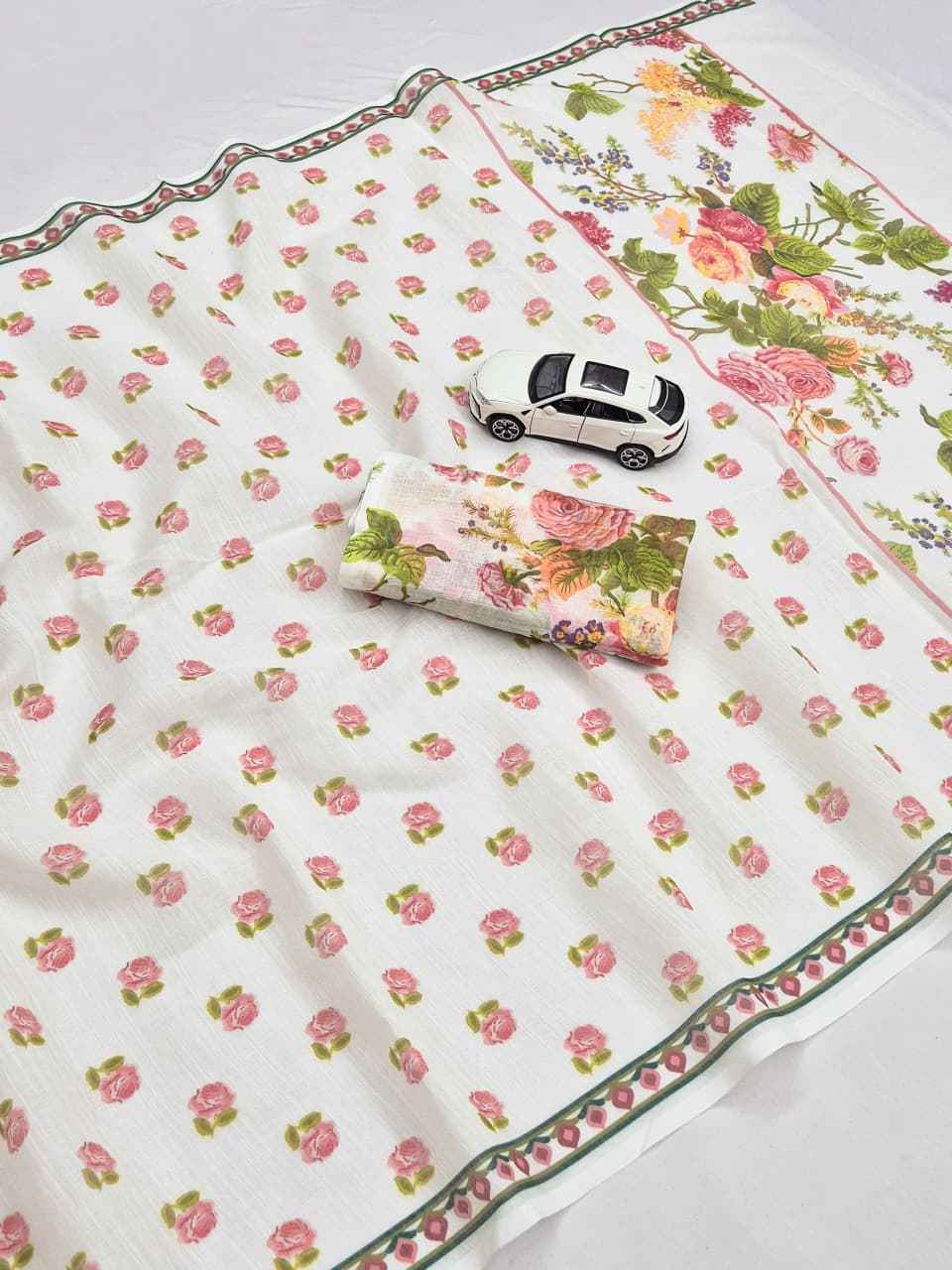 PLAIN LINEN DIGITAL PRINTED SAREE CODE MG674