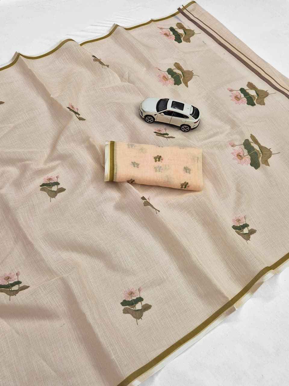 PLAIN LINEN DIGITAL PRINTED SAREE CODE MG674