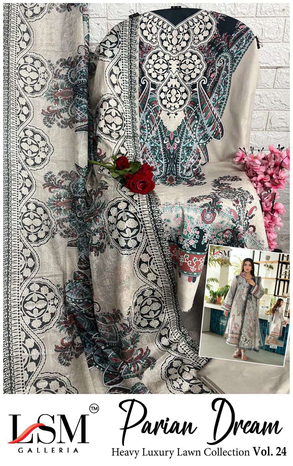 LSM PARIAM DREAM VOL-25 HEAVY LAWN PRINTED DRESS MATERIAL