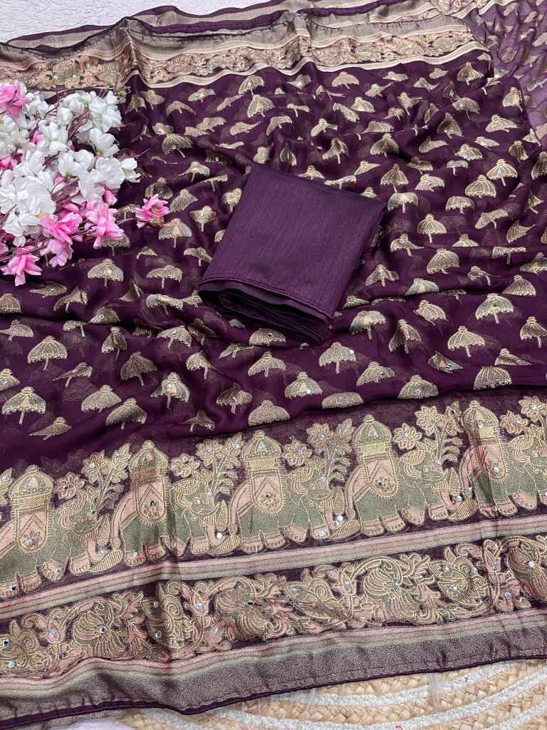 MASSMEELO BRROSSO ORIGINAL MIRROR WORK SAREE