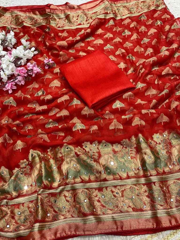 MASSMEELO BRROSSO ORIGINAL MIRROR WORK SAREE
