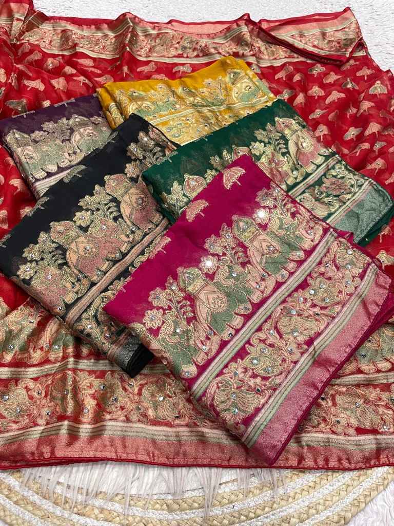 MASSMEELO BRROSSO ORIGINAL MIRROR WORK SAREE