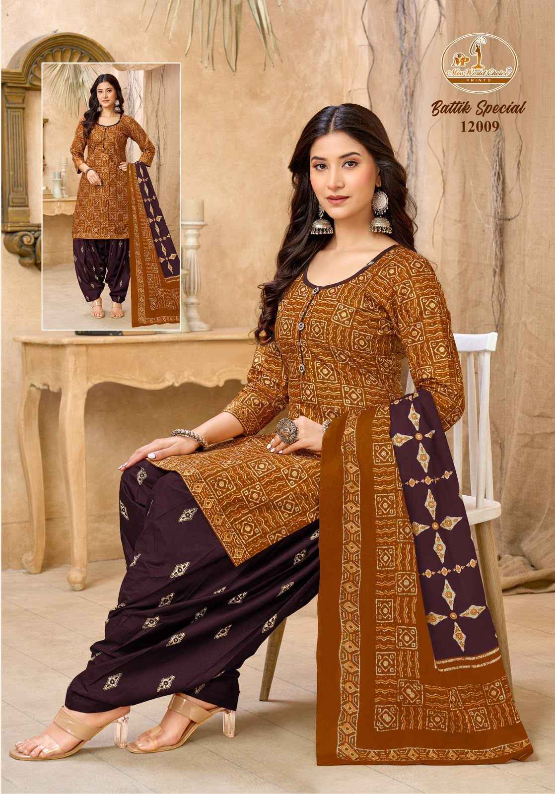 MISS WORLD BATIK SPECIAL VOL-12 PURE COTTON BATIK PRINTED READYMADE PATIYALA DRESS 