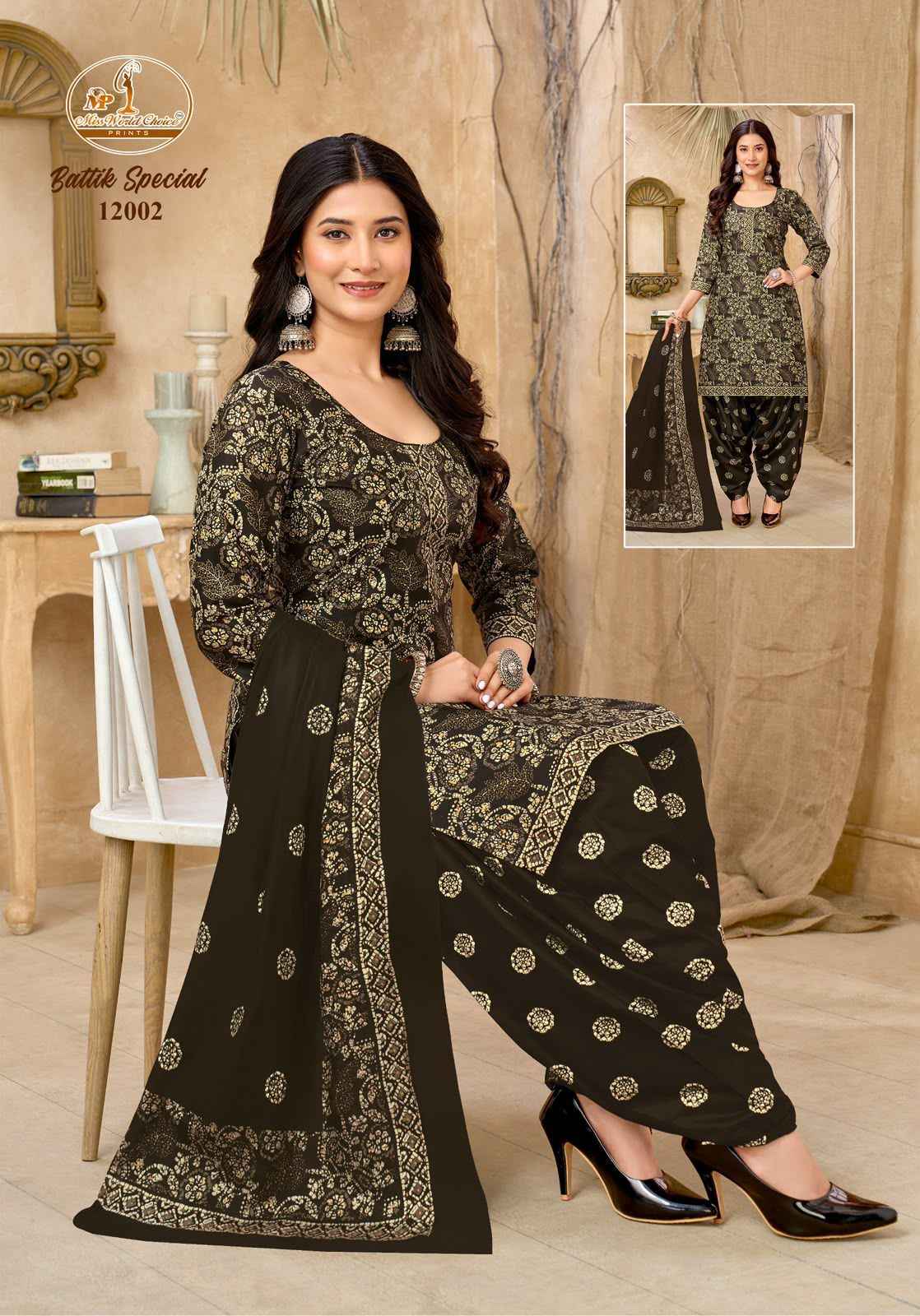 MISS WORLD BATIK SPECIAL VOL-12 PURE COTTON BATIK PRINTED READYMADE PATIYALA DRESS 