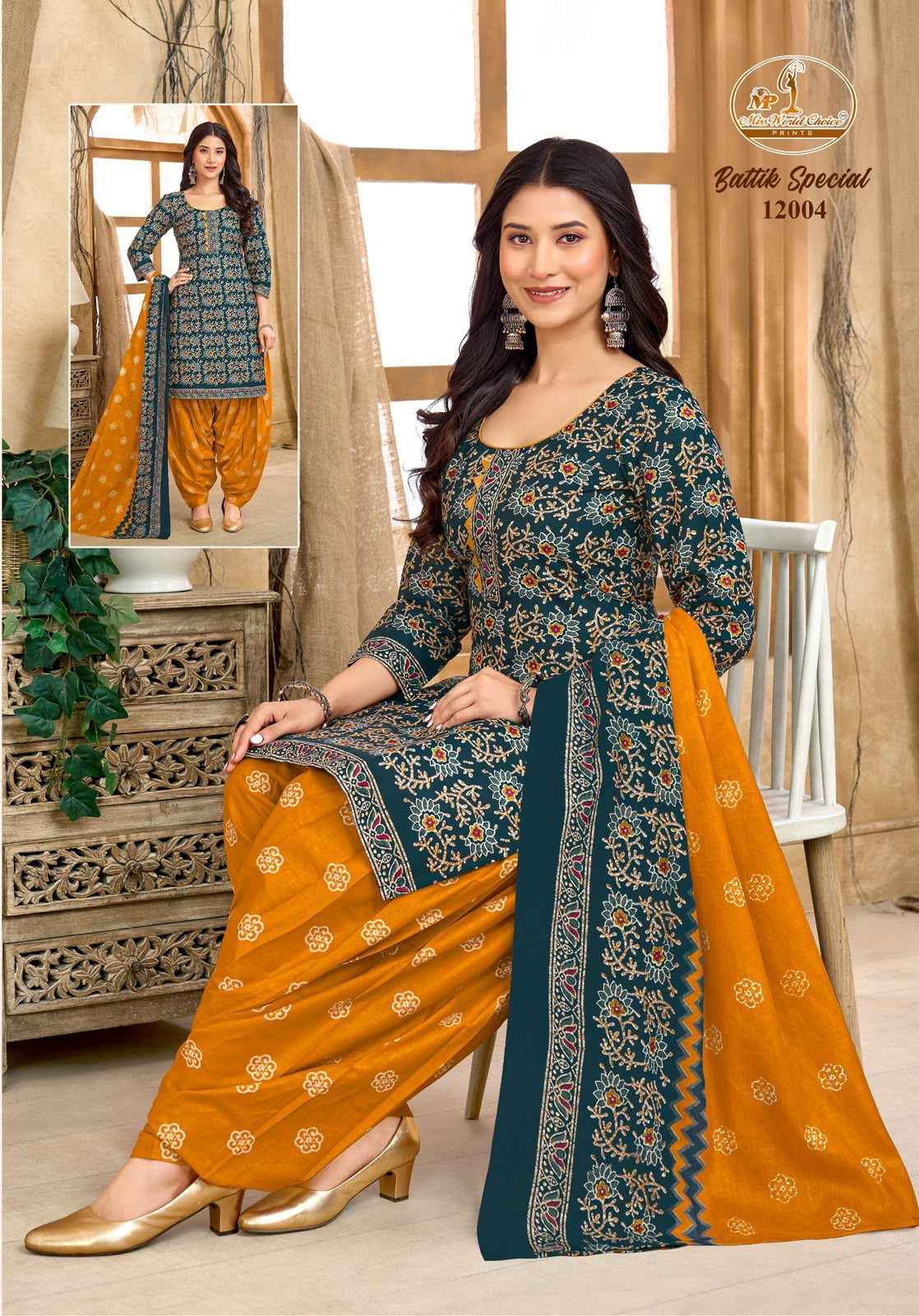 MISS WORLD BATIK SPECIAL VOL-12 PURE COTTON BATIK PRINTED READYMADE PATIYALA DRESS 