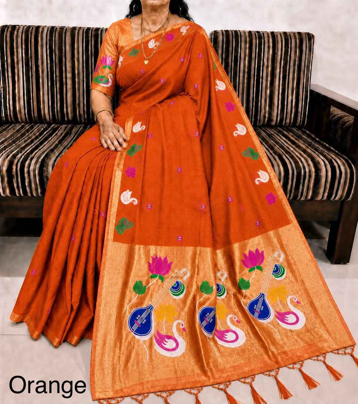 PURE SOFT MUGA COTTON FLOWER ZARI WEAVING PAITHANI SAREE