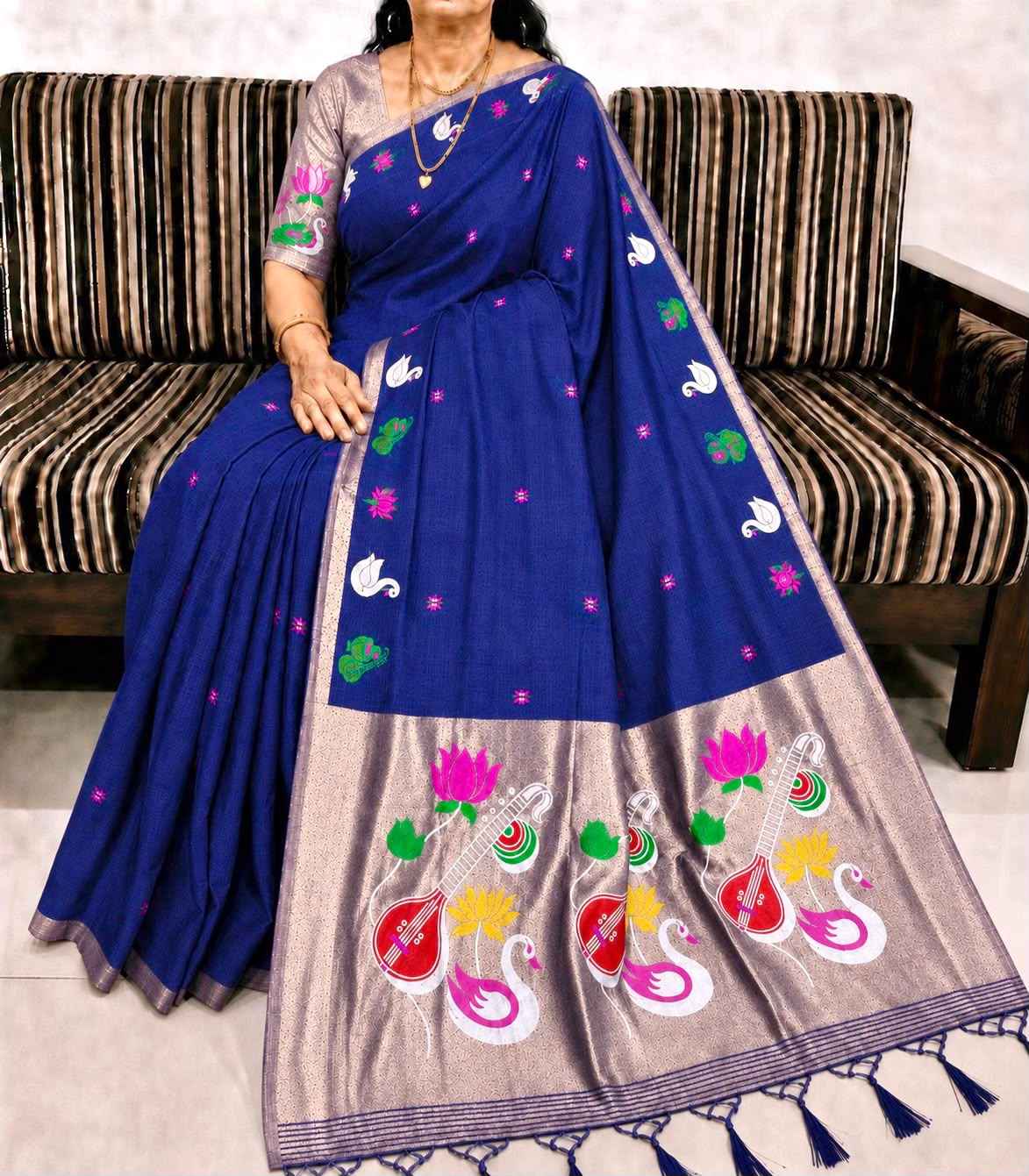 PURE SOFT MUGA COTTON FLOWER ZARI WEAVING PAITHANI SAREE