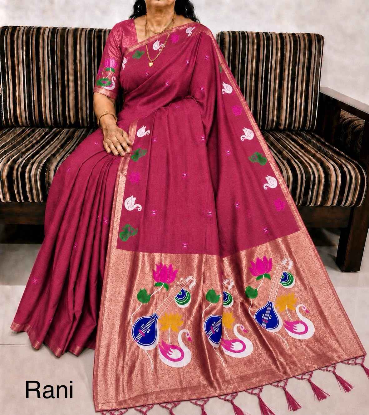 PURE SOFT MUGA COTTON FLOWER ZARI WEAVING PAITHANI SAREE