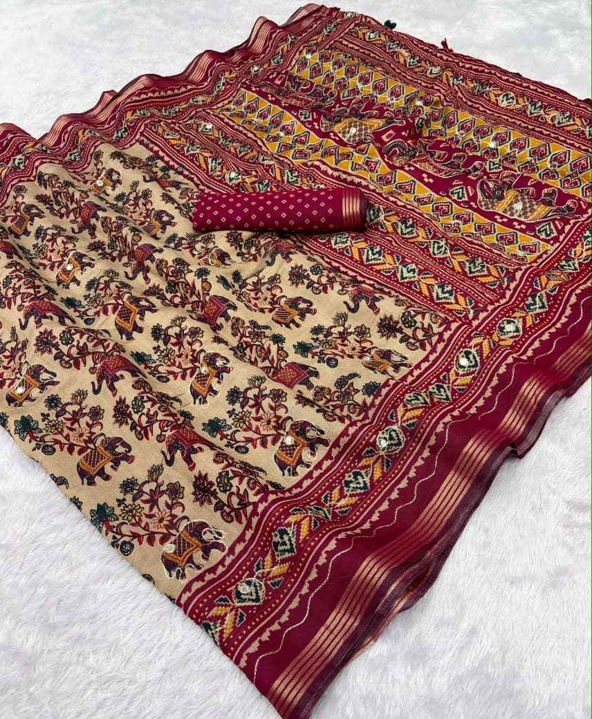 MUL COTTON PRINT WITH AARI WORK SAREE