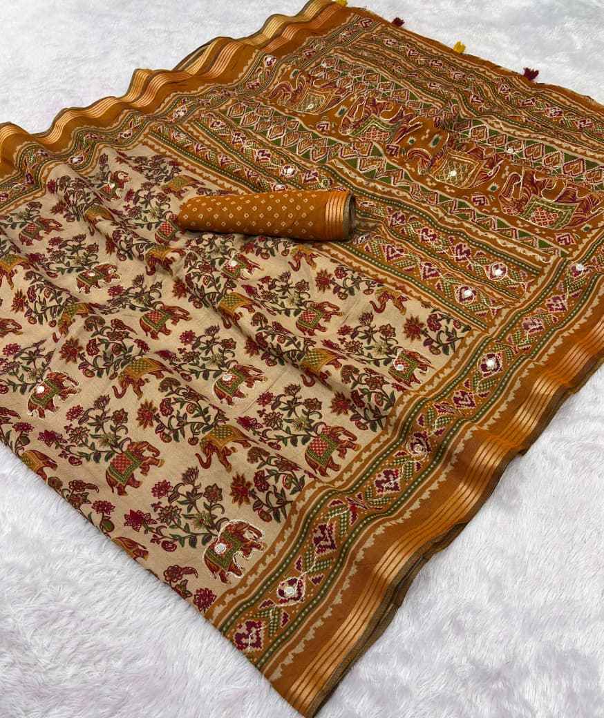 MUL COTTON PRINT WITH AARI WORK SAREE