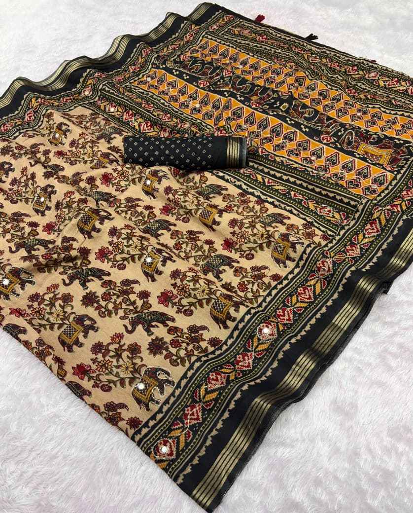 MUL COTTON PRINT WITH AARI WORK SAREE