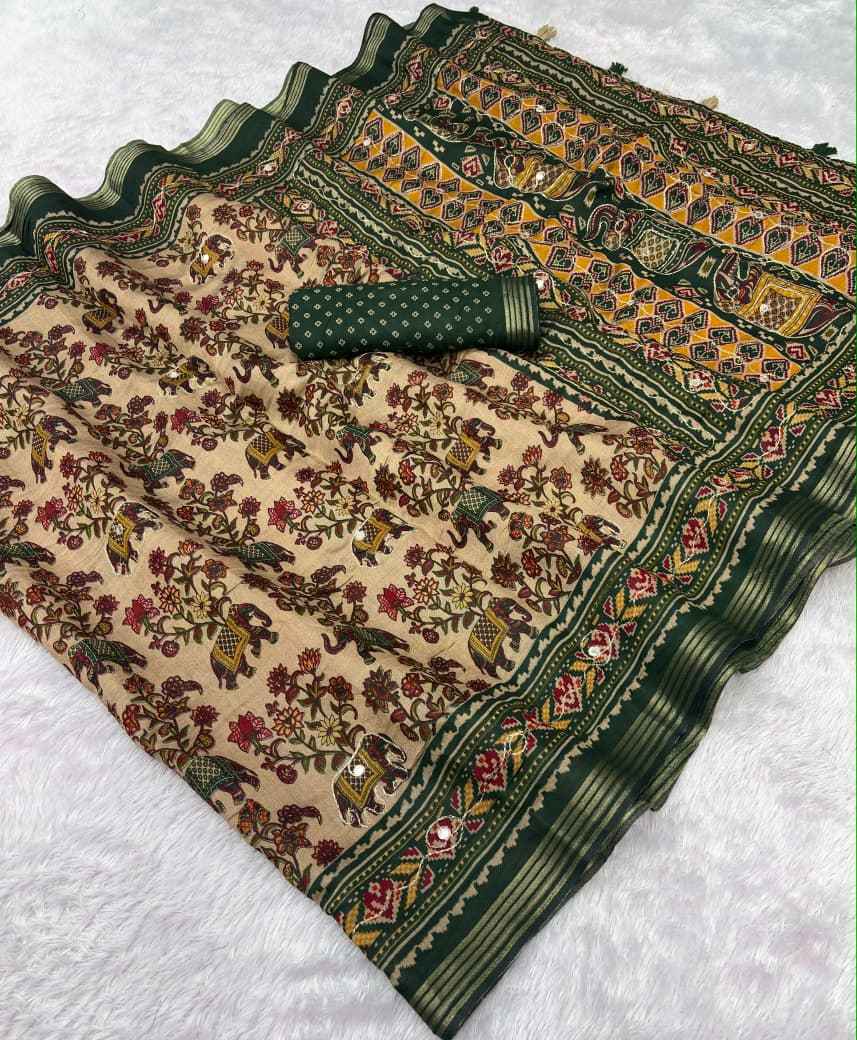 MUL COTTON PRINT WITH AARI WORK SAREE