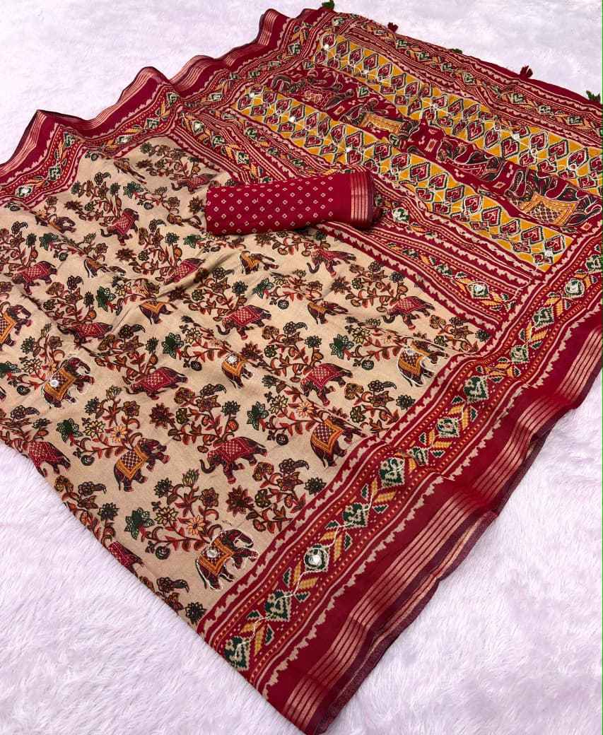 MUL COTTON PRINT WITH AARI WORK SAREE