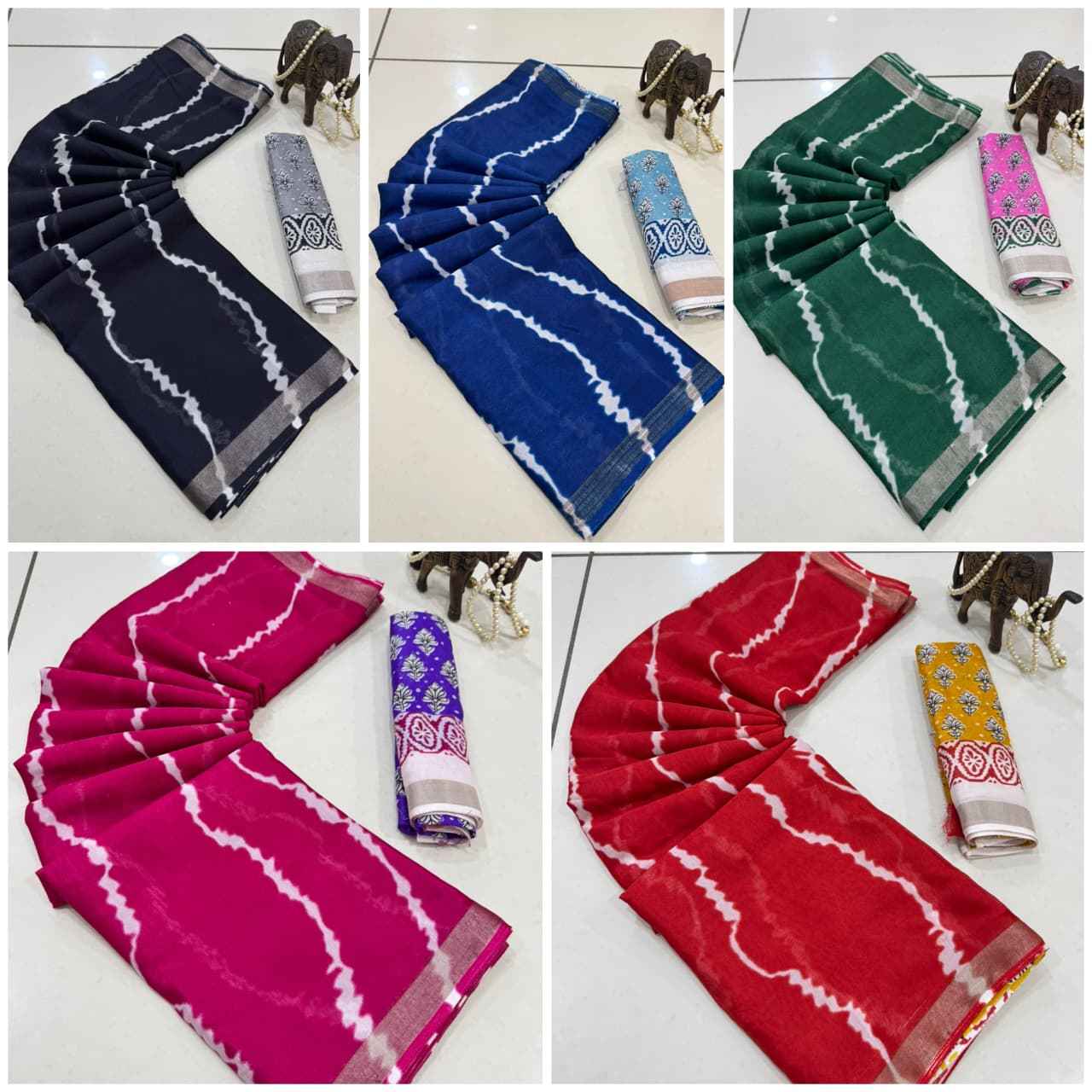 MUL COTTON PRINT WITH SILVER JARI BORDER SAREE