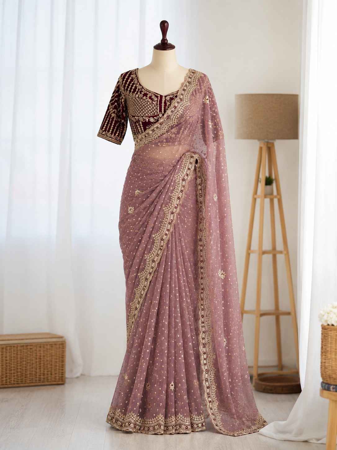 NC MOSS BUTTI SEQUENCE THREAD WORK SAREE