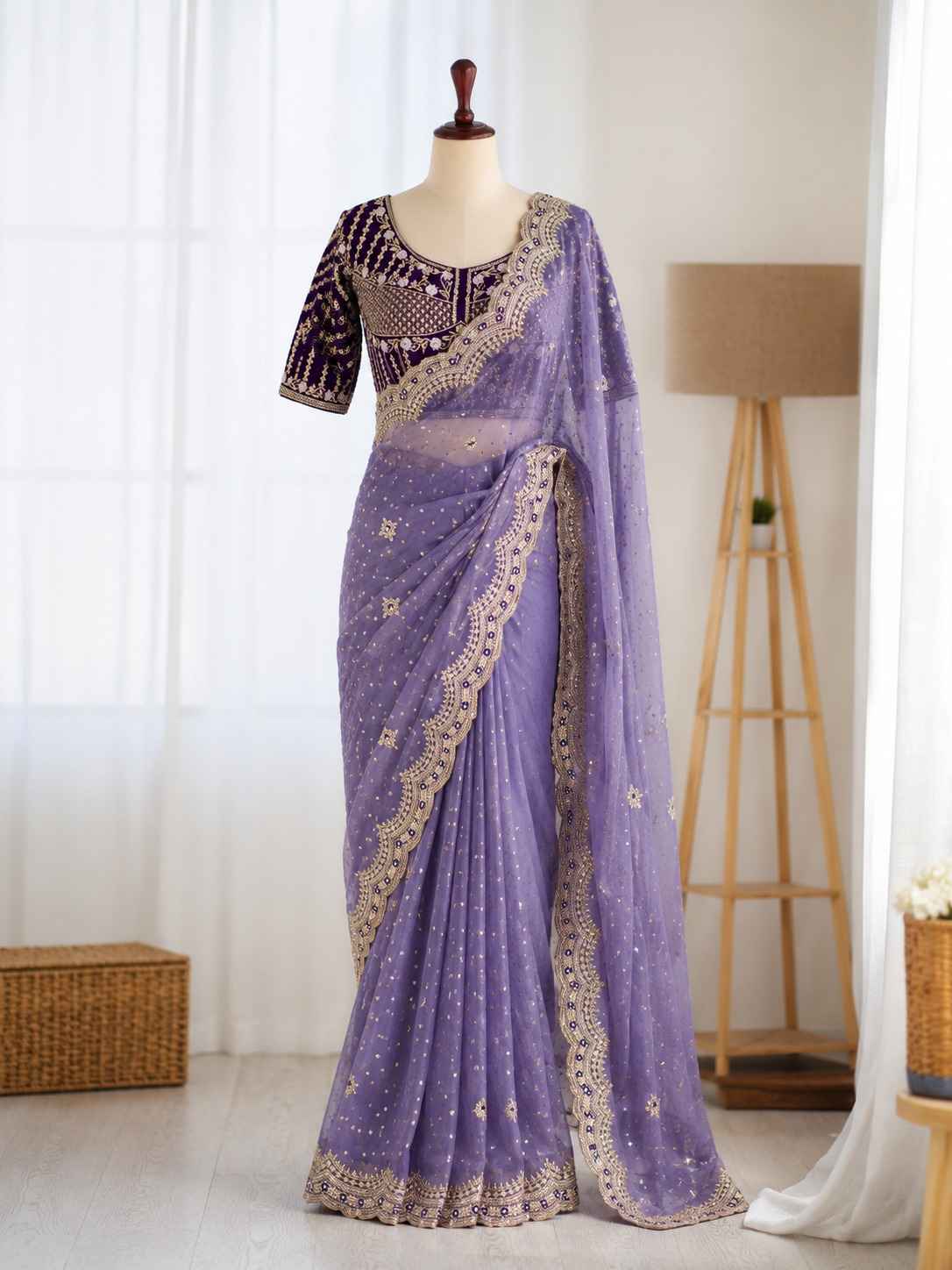 NC MOSS BUTTI SEQUENCE THREAD WORK SAREE