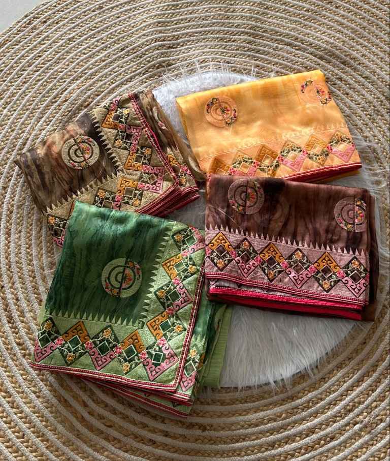 ORGANZA SILK STRUCTURE PRINTED EMBROIDERY THREAD WORK SAREE