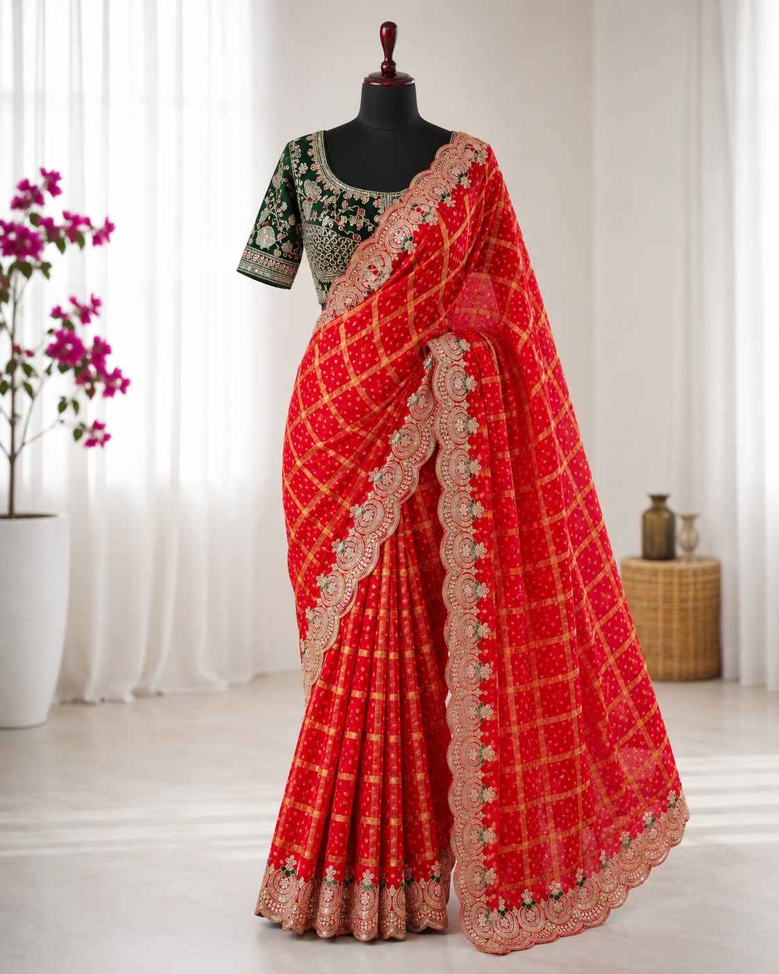 PANETAR CHIFFON  SEQWANCE THREAD WORK SAREE